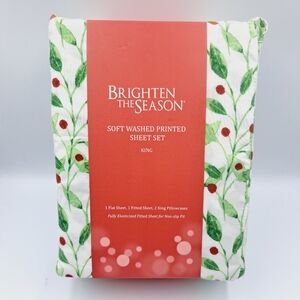 Christmas Holly Berry King Soft Washed Bed Sheet Set